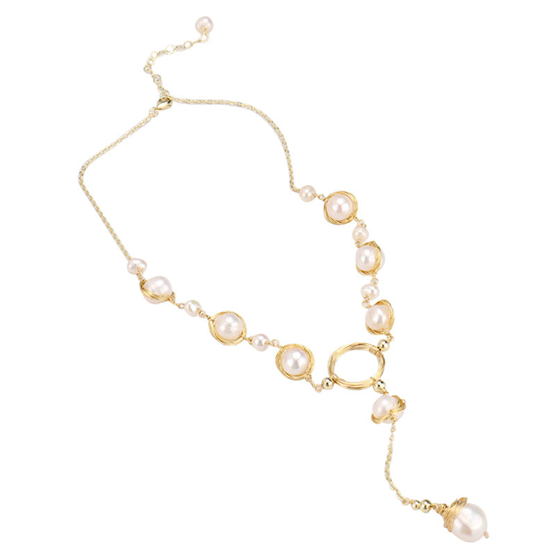 HUFE Natural Pearl Necklace - Exquisite Baroque Design and Luxurious Tassel Chain for Women - Unique INS Collarbone Necklace