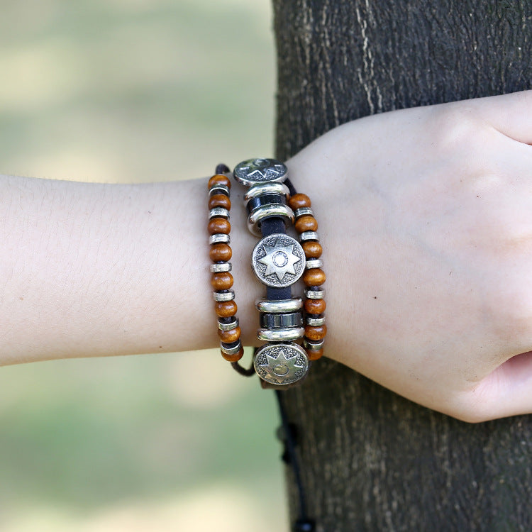 HUFE European and American popular accessories handmade cowhide beaded bracelets, genuine leather bracelets and bracelets