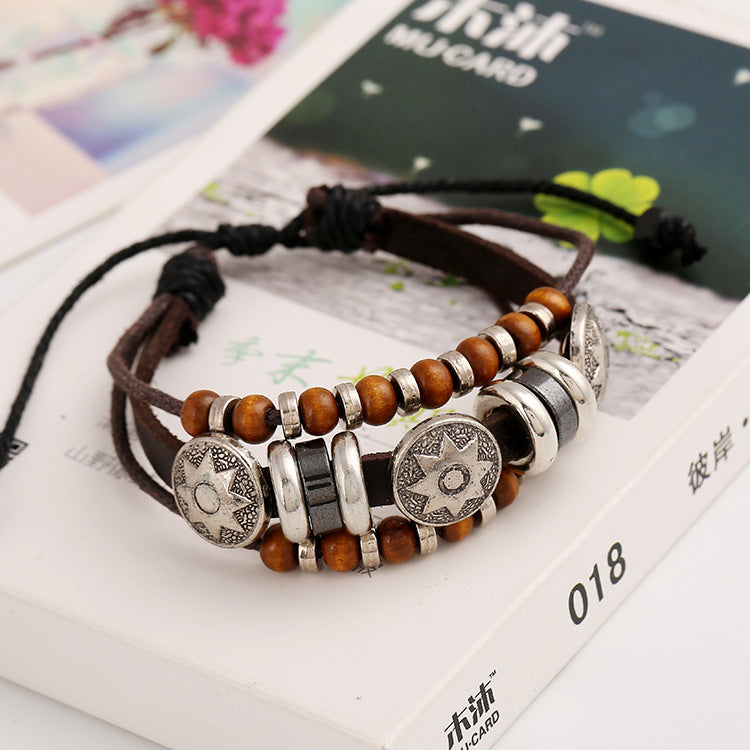 HUFE European and American popular accessories handmade cowhide beaded bracelets, genuine leather bracelets and bracelets