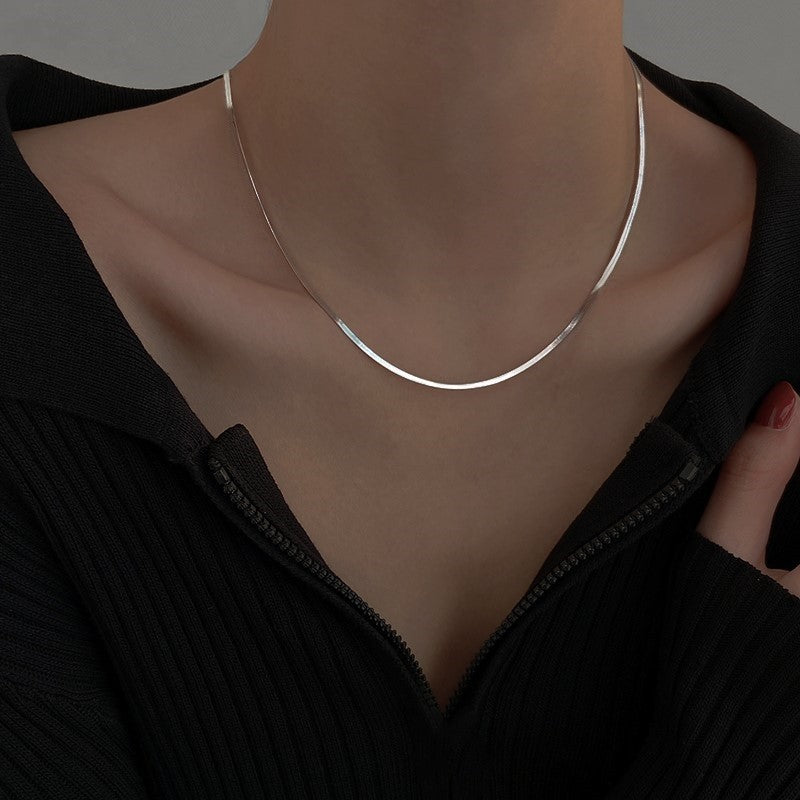 HUFES925 Sterling Silver Flat Snake Bone Chain Pure Chain Women's Cool Style ins Small Design Necklace High Quality Light Luxury Blade Chain