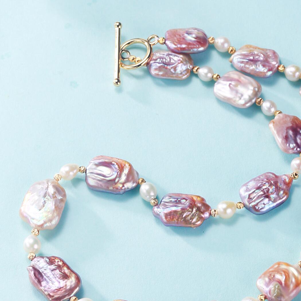 HUFEdiy Gradient Asymmetric Baroque Freshwater Pearl Necklace, Ins Temperament Minimalist Fashion Pendant for Women, Trendy