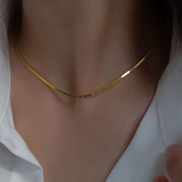 HUFES925 Sterling Silver Flat Snake Bone Chain Pure Chain Women's Cool Style ins Small Design Necklace High Quality Light Luxury Blade Chain