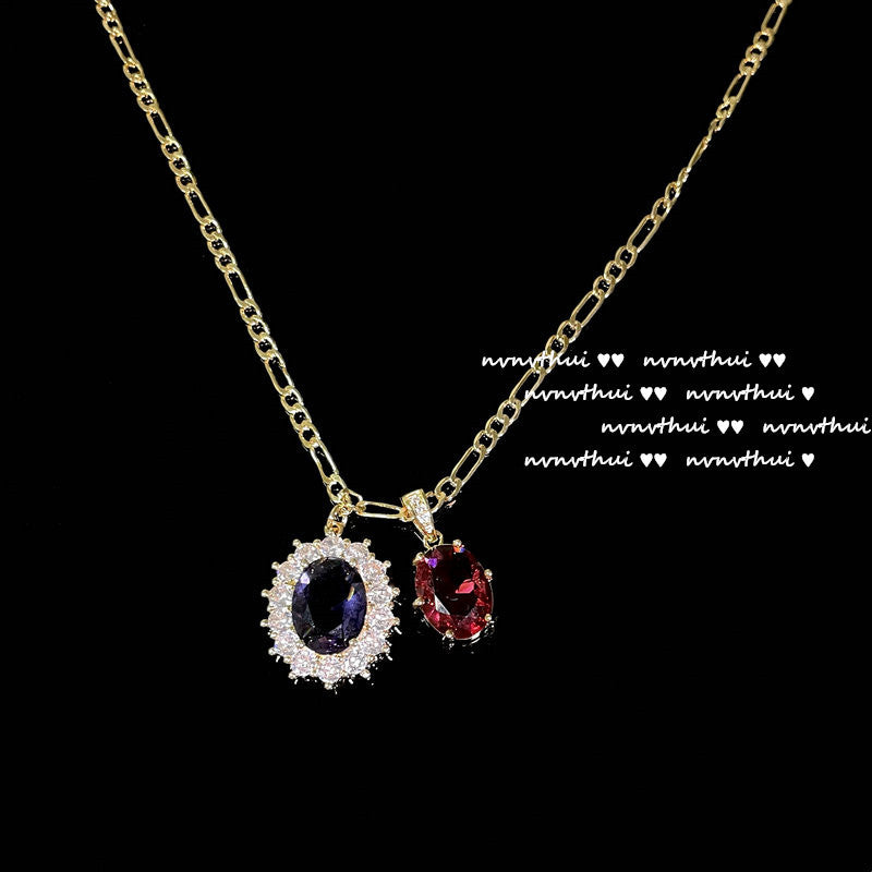 HUFE Oil Painting Pomegranate Red Dan-shaped Big Gemstone Necklace Designer plated 18K gold rainbow zircon baroque pearl necklace