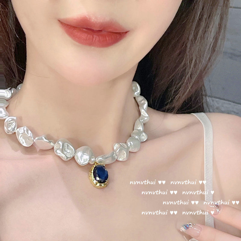 HUFE Oil Painting Pomegranate Red Dan-shaped Big Gemstone Necklace Designer plated 18K gold rainbow zircon baroque pearl necklace