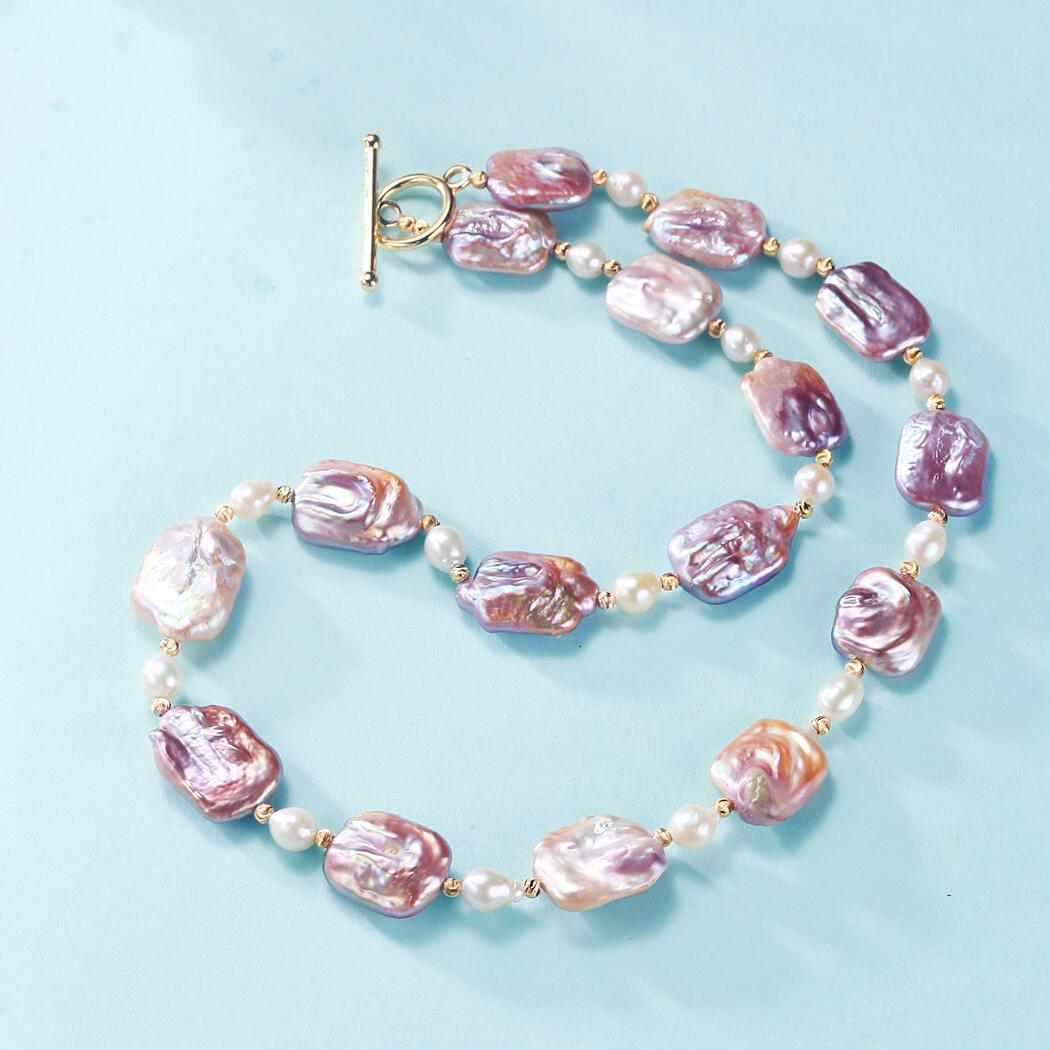 HUFEdiy Gradient Asymmetric Baroque Freshwater Pearl Necklace, Ins Temperament Minimalist Fashion Pendant for Women, Trendy