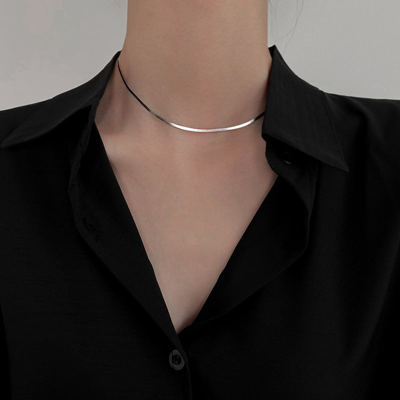 HUFES925 Sterling Silver Flat Snake Bone Chain Pure Chain Women's Cool Style ins Small Design Necklace High Quality Light Luxury Blade Chain