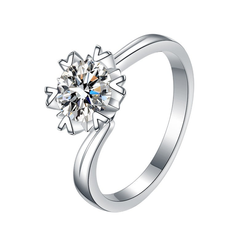 HUFE D Color Moissanite 1/2 Carat Ring Women's Sterling Silver S925 Platinum Plated Snowflake Diamond Wedding Ring (High end Packaging)