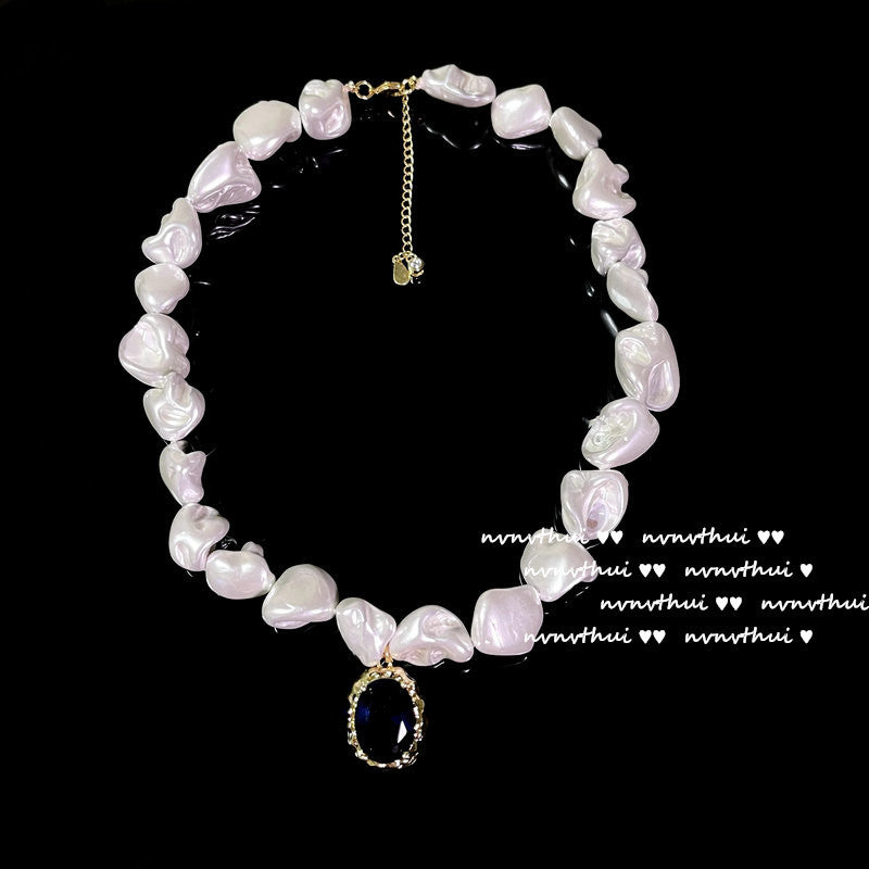 HUFE Oil Painting Pomegranate Red Dan-shaped Big Gemstone Necklace Designer plated 18K gold rainbow zircon baroque pearl necklace