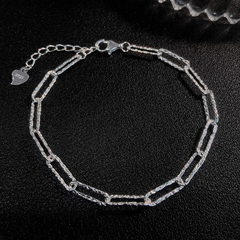 HUFE925 Sterling Silver Sparkling Italian Car Flower Mouth Necklace Simple ins Cold and Minimalist Style Stacked Collar Chain