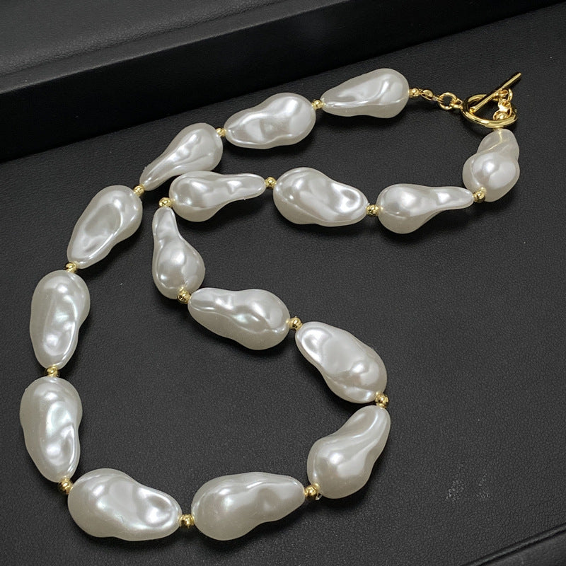 HUFE French Retro natural Irregular Baroque Pearl Necklace - Feminine Minority Design, Versatile Collar Chain
