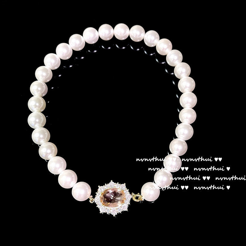 HUFE Oil Painting Pomegranate Red Dan-shaped Big Gemstone Necklace Designer plated 18K gold rainbow zircon baroque pearl necklace
