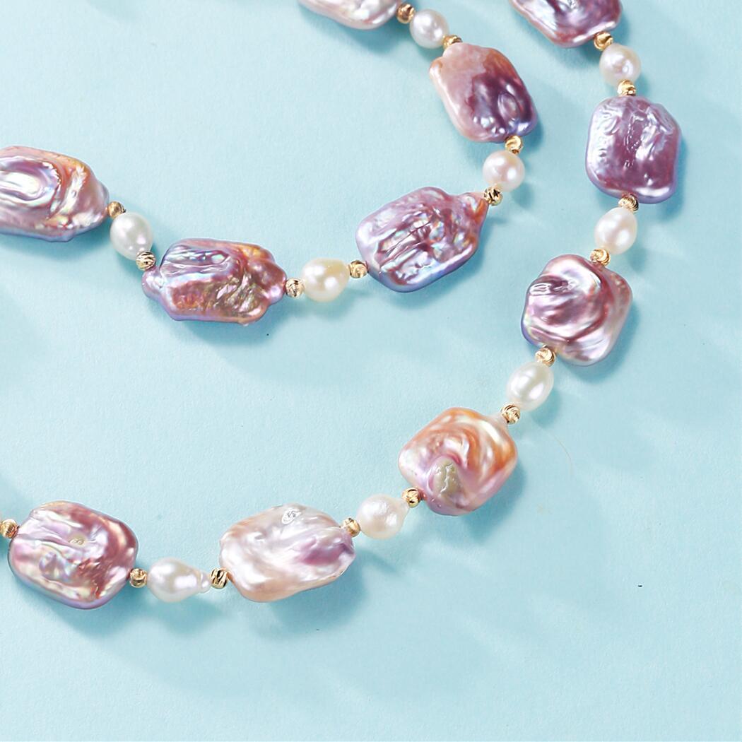 HUFEdiy Gradient Asymmetric Baroque Freshwater Pearl Necklace, Ins Temperament Minimalist Fashion Pendant for Women, Trendy