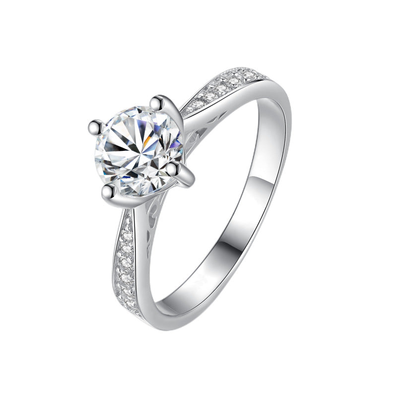 HUFE Genuine D Color 1 Carat Moissanite Diamond Ring 18kgold plated S925 Sterling Silver Women's Ring Four Prong Crown Wedding Simulation Diamond (High-end Packaging)
