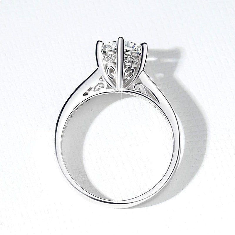 HUFE Genuine D Color 1 Carat Moissanite Diamond Ring 18kgold plated S925 Sterling Silver Women's Ring Four Prong Crown Wedding Simulation Diamond (High-end Packaging)