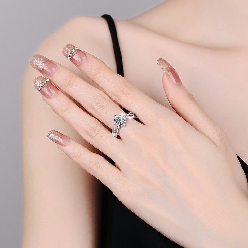 HUFE Mosang Stone Ring Women's 925 Sterling Silver Diamond Ring 18kGold Plated Heart shaped Princess Crown (high-end packaging)