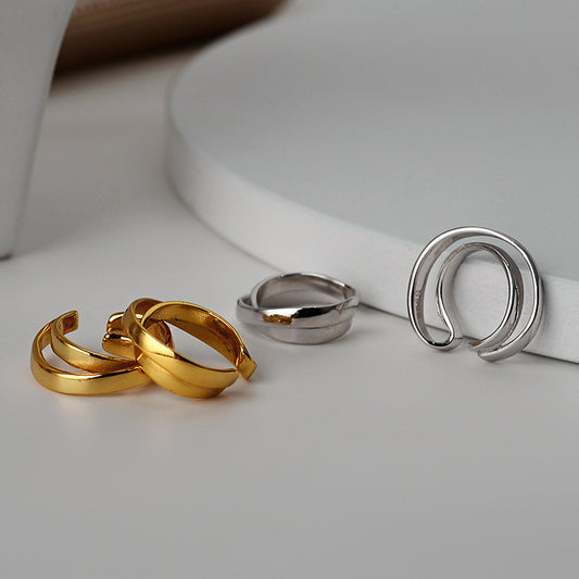 HUFE minimalist S925 sterling silver hollow out geometric ear clip for women's insets, versatile and personalized handmade ear clip without ear holes