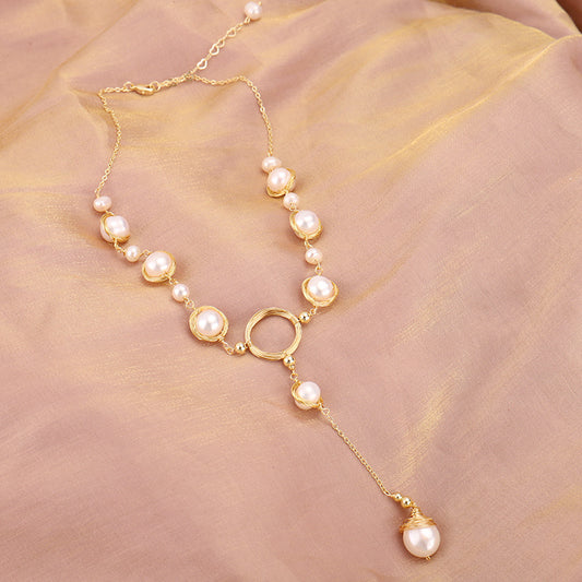 HUFE Natural Pearl Necklace - Exquisite Baroque Design and Luxurious Tassel Chain for Women - Unique INS Collarbone Necklace