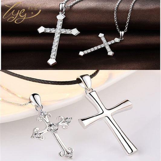 HUFEEuropean and American fashion hot sale diamond cross necklace simple male and female couple pendant