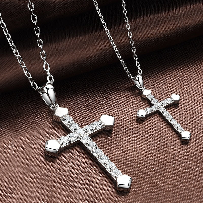 HUFEEuropean and American fashion hot sale diamond cross necklace simple male and female couple pendant