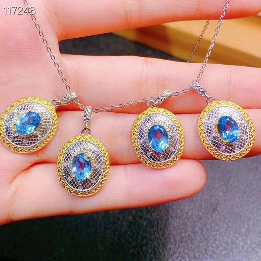 HUFN natural Swiss blue pendant palace 925 silver inlaid ladies simple fashion necklace accessories wholesale