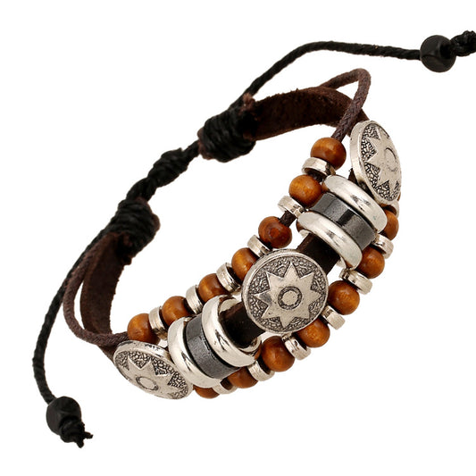 HUFE European and American popular accessories handmade cowhide beaded bracelets, genuine leather bracelets and bracelets