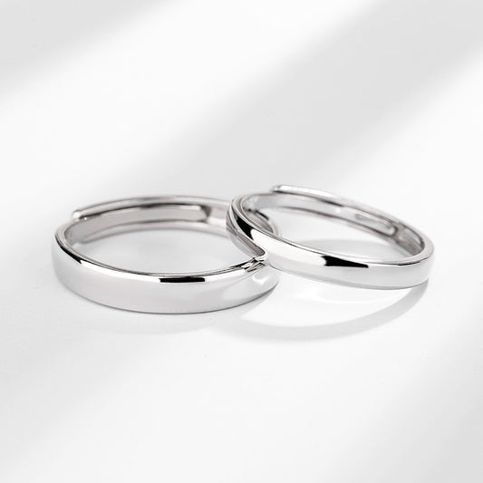 HUFEs925 Sterling Silver Smooth Faced Plain Ring Couple Ring for Men and Women, Simple and Cold Style Ins Pair Ring Gift