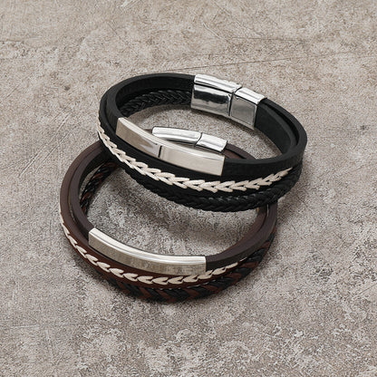 Amazon's new personalized multi-layer leather bracelet with titanium steel accessories and alloy magnetic buckle for simple commuting bracelet