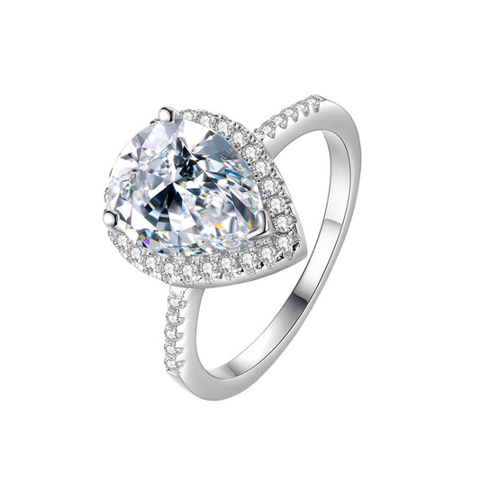 HUFE18kGold plated S925 sterling silver ring ladies inlaid with water drops heart-shaped diamond ring jewelry silver jewelry (high-end packaging)