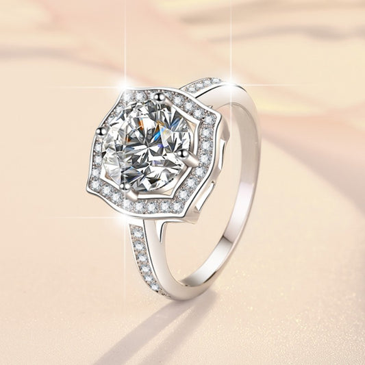 HUFED Mosan stone18kgold plated ring s925 sterling silver ladies diamond ring 2 carat silver ring (high-end packaging)