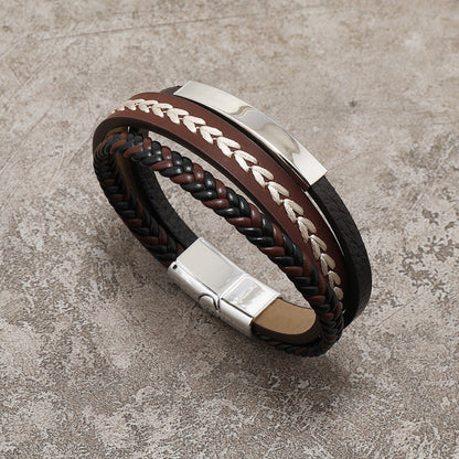 Amazon's new personalized multi-layer leather bracelet with titanium steel accessories and alloy magnetic buckle for simple commuting bracelet