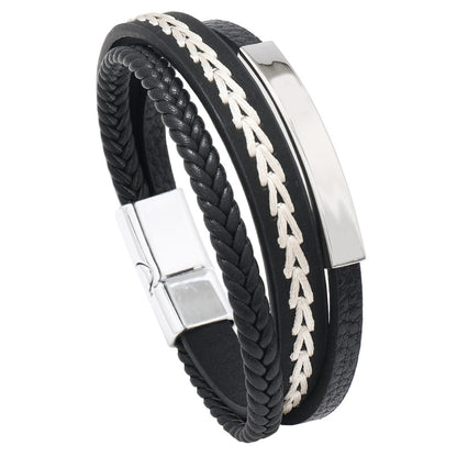 Amazon's new personalized multi-layer leather bracelet with titanium steel accessories and alloy magnetic buckle for simple commuting bracelet