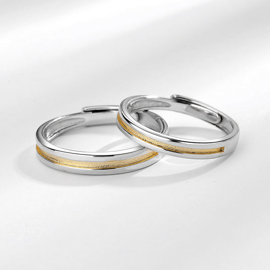HUFE s925 Sterling Silver One meter Sunshine Couple Ring, A Pair of Simple Original Design Long Distance Love Men and Women Ring