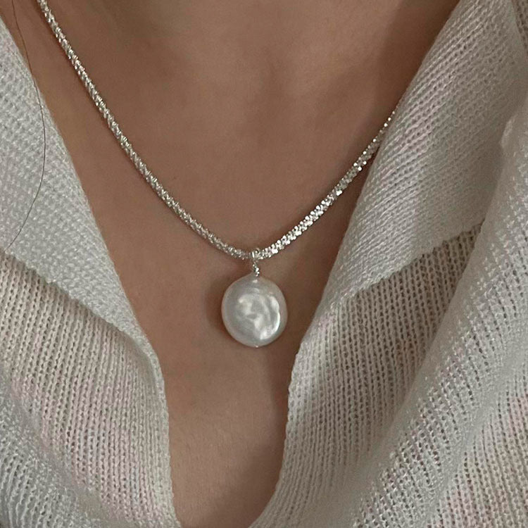 HUFEs925 sterling silver baroque pearl necklace women's tide ins old friends Monica the same sparkling collarbone chain