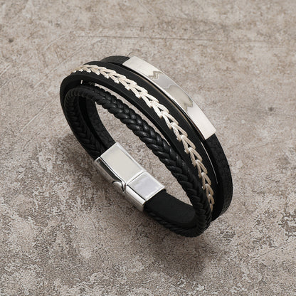 Amazon's new personalized multi-layer leather bracelet with titanium steel accessories and alloy magnetic buckle for simple commuting bracelet