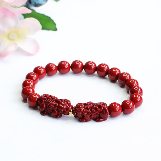 High Quality Cinnabar Bracelet Purple Gold Sand Double Pixiu Bracelet Jewelry