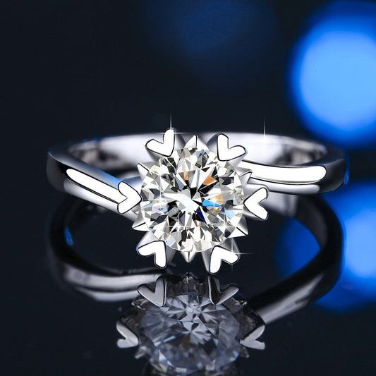 HUFED color Mosantine diamond ring for women 18kGold plated 925sterling silver with 1/2 carat snowflake twisted arm six claw crown silver (high-end packaging)