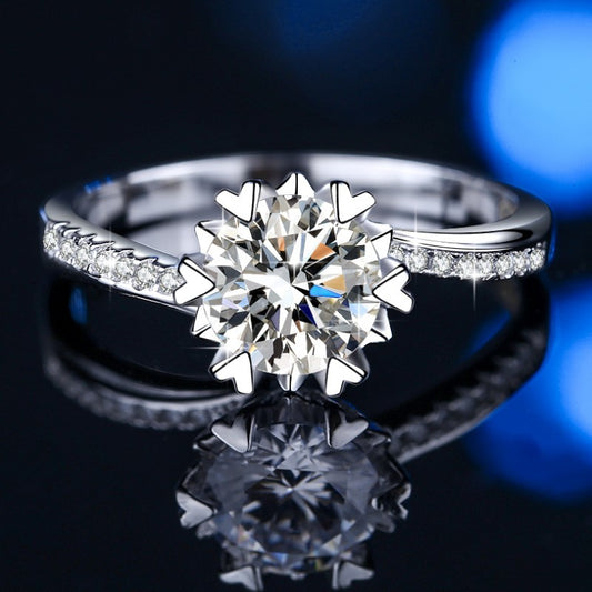 HUFE genuine D-color Mosan stone diamond ring female rings 18kGold plated 925 sterling silver 50 cents /1/2 carat twist arm snowflake ring (high-end packaging)
