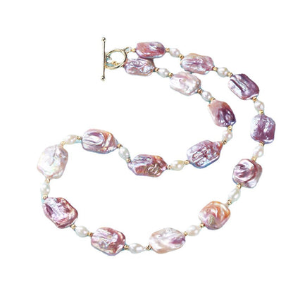 HUFEdiy Gradient Asymmetric Baroque Freshwater Pearl Necklace, Ins Temperament Minimalist Fashion Pendant for Women, Trendy