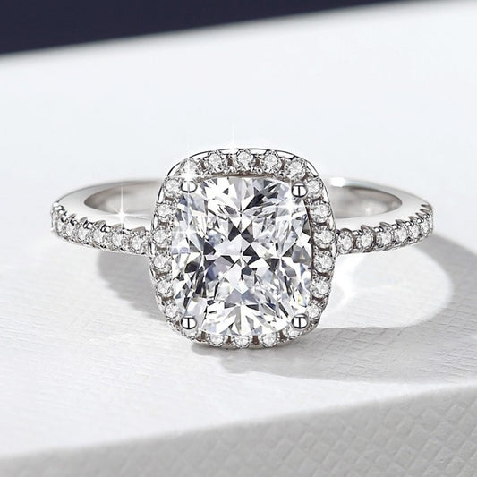 HUFE European and American Fashion 18kGold plated with s925 Sterling Silver Inlaid Diamond Four Claw Princess Square Diamond Ring Personalized Light Luxury Network Red Women's Ring (high-end packaging)