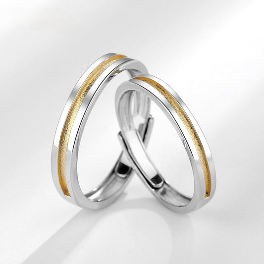 HUFE s925 Sterling Silver One meter Sunshine Couple Ring, A Pair of Simple Original Design Long Distance Love Men and Women Ring