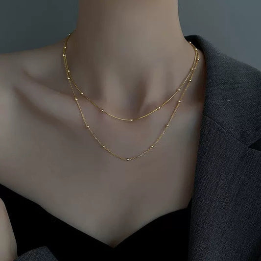HUFES925 Sterling Silver Ball Snake Bone Chain Women's Net Red Light Luxury Ins Spicy Girl Neck Chain Simple Overlap Choker Collar Chain