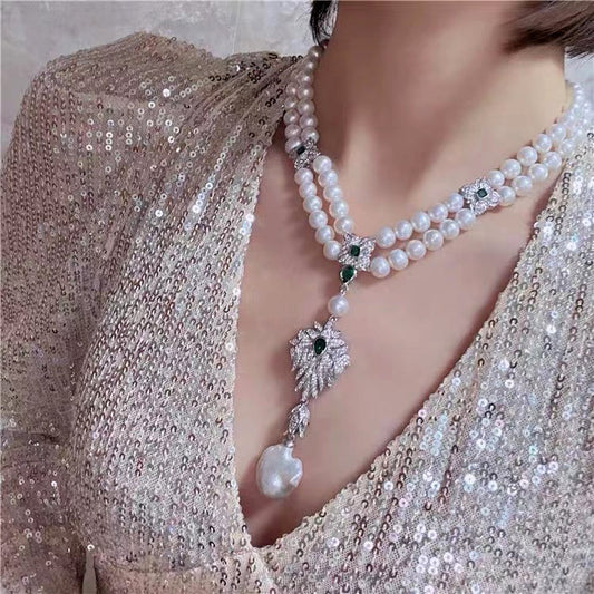 Luxurious HUFE Baroque Style Necklace with Chain, Sweater Chain, and Pearl – Enhance Your Charm