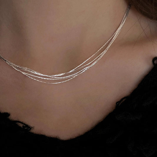 HUFEs925 Sterling Silver Multi layered Tassel Necklace for Women's INS. Cool and Elegant, Luxury and Small to Medium Design. High end, Super Sparkling Collar Chain