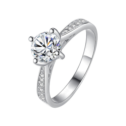 HUFE Genuine D Color 1 Carat Moissanite Diamond Ring 18kgold  plated S925 Sterling Silver Women's Ring Four Prong Crown Wedding Simulation Diamond (High-end Packaging)