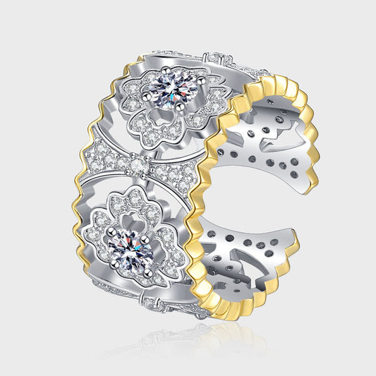 HUFES925 Sterling Silver Divided Gold Full Diamond Petal Ring Simple, Light, Luxury, Versatile, Simple, Elegant, High Class, Small and Cold Design