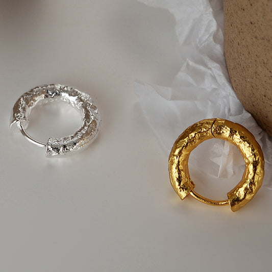 Minimalist Design S925 Silver Burnished Texture Ear Hook Earrings for Women with HUFE Brand, Ins Style, and Cold Temperament Wind Texture Earring,