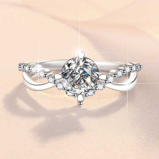 HUFE Mosang Stone Ring Women's 925 Sterling Silver Diamond Ring 18kGold Plated Heart shaped Princess Crown (high-end packaging)