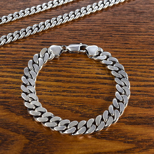 S925 sterling silver vintage single clasp Cuban bracelet cross-border hot sale male and female couple can engrave personality hip hop bracelet